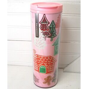 Rare Starbucks Tumbler Pink 2022 Christmas Gingerbread 16oz Holiday Limited Ed